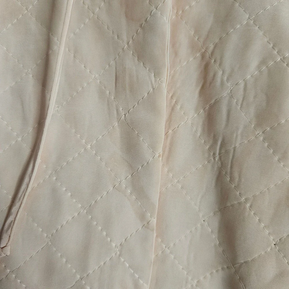 Vtg Quilted Bed Jacket Peach Lace Trim Ribbon Tie Coquette Loungewear 40s‎ 50s